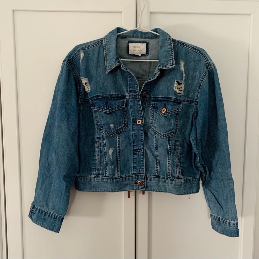 F21 distressed cropped demon jacket